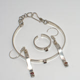 solid silver and red topaz jewellery set