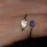 Tanzanite solid 925 silver adjustable leaf ring shown on finger