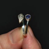 solid 925 silver Tanzanite open leaf ring