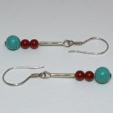 silver Turquoise Carnelian drop earrings