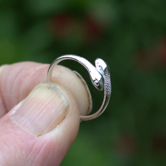 double head silver snake ring