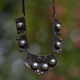 boho oxidised silver and pearl necklace