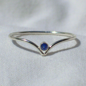 Sapphire and silver chevron ring