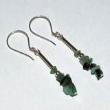 Raw Emerald and silver drop earrings