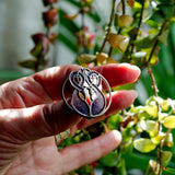 mauve and pink enamel solid silver birds brooch by Norman Grant