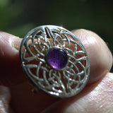 Celtic silver Amethyst shield brooch