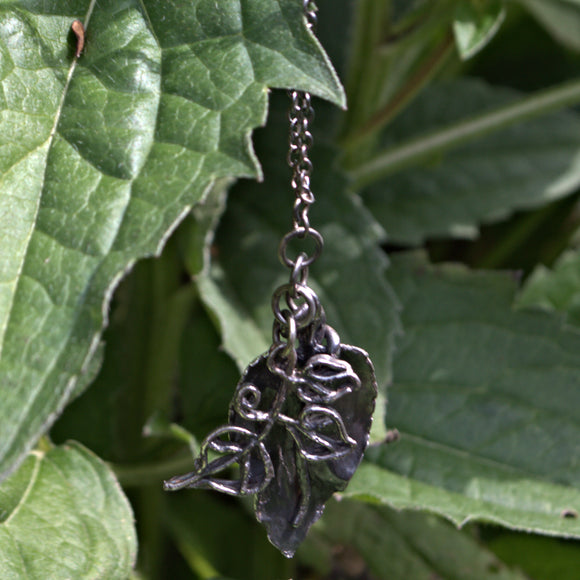 silver Persian Ivy leaf and fantasy leaf pendant necklace 