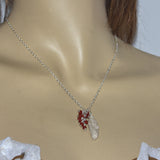 solid silver leaf necklace with red Carnelian berry beads