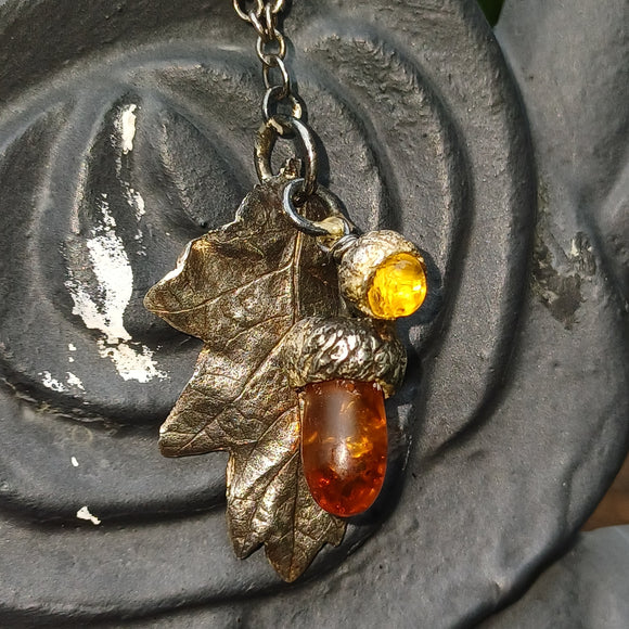 Citrine and Amber silver necklace