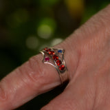 Stacking Ruby and Sapphire silver chevron rings