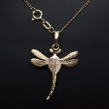 solid 9ct gold dragonfly necklace reverse view