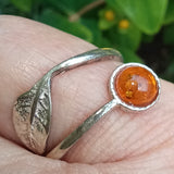 Amber and silver nature ring