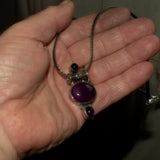 triple Amethyst silver pendant necklace