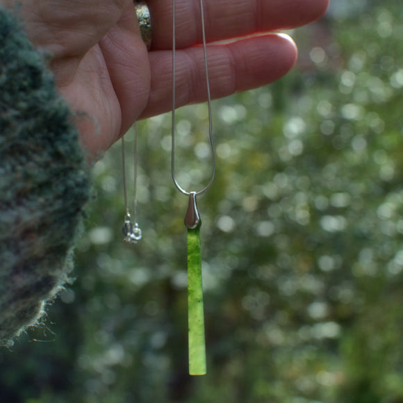 green Jade and silver pendant necklace