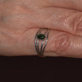 textured solid 925 silver ring featuring Green Tourmaline gemstone shown on finger