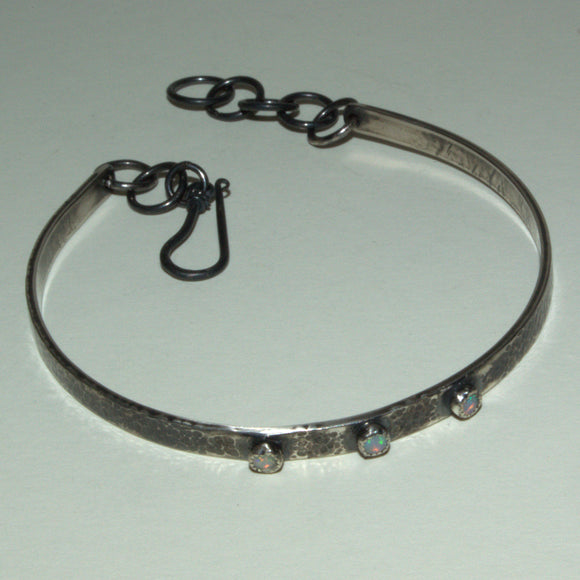 textured silver and Opal bracelet