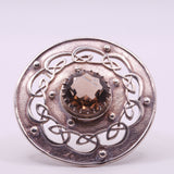 Scottish Celtic solid silver and smokey quartz brooch