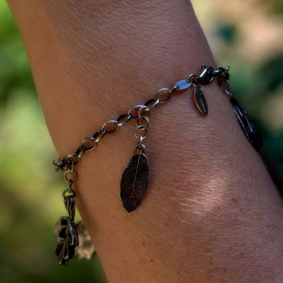 sterling silver leaf charm bracelet