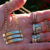 solid 9ct gold triple bar pendant necklace
