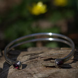 Garnet silver double wire open bracelet