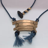 solid gold bar necklace on navy cord