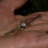 vintage Art Nouveau 9C gold brooch with Aquamarine and Seed Pearls