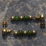 Jade and solid gold bead drop earrings