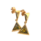 solid 375 gold and green Amber drop stud earrings