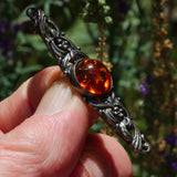 pre-owned Baltic Amber silver bar brooch