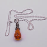 Amber silver oak leaves nature pendant