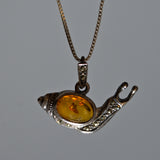 Amber, Marcasite and silver snail pendant