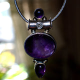 Vintage dark Amethyst and silver pendant necklace