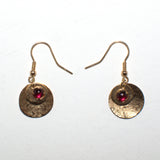 9ct gold disc and Garnet dangle earrings