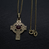 solid 9ct gold and Ruby Celtic cross pendant necklace