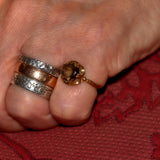 gypsy set Smokey Quartz and 9ct yellow gold ring shown on finger