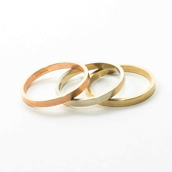9ct Red White and Yellow gold stacking rings