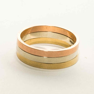 tri colour 9ct sold gold stacking rings