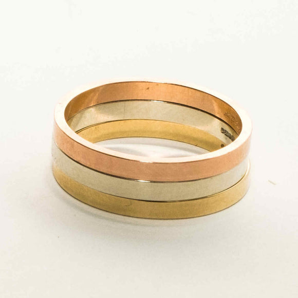 tri colour 9ct sold gold stacking rings