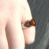 silver and Amber Celtic ring