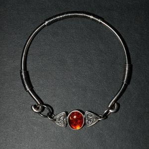 Celtic wire wrapped Amber silver bracelet