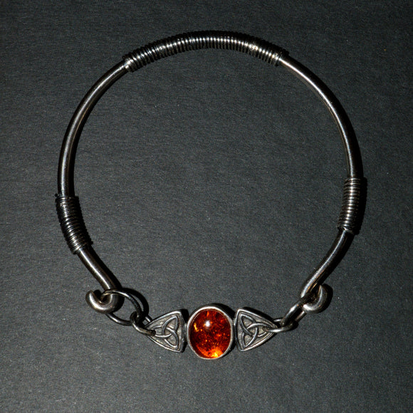 Celtic wire wrapped Amber silver bracelet