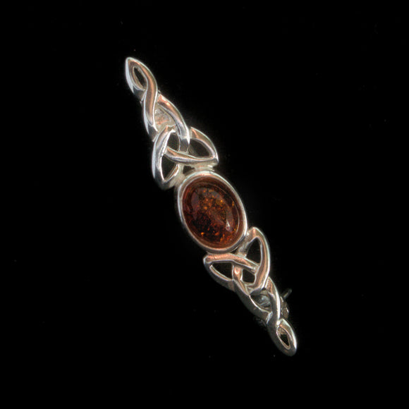 Celtic Amber and silver brooch