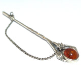 Amber and silver nature stick pin brooch