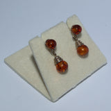 silver and Amber drop stud earrings