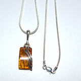 silver and Amber oblong pendant necklace