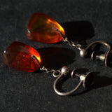 silver and Amber screwback dangle earrings