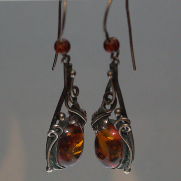 silver and Amber drop earrings