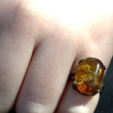 silver and Amber claw ring