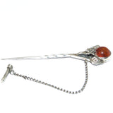 Amber silver stick pin/tie pin with chain open