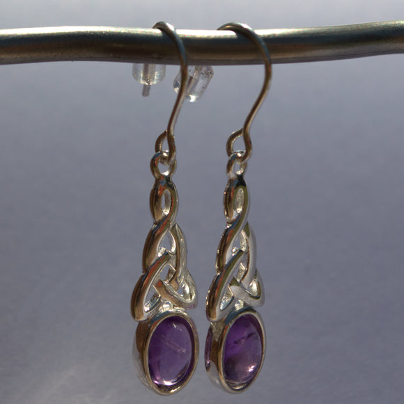 Celtic Amethyst and silver drop earrings